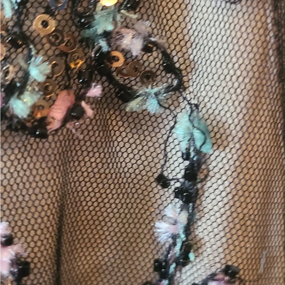 Embellished V-Neck Fringe Midi Dress in Black and Pink - Picture 7 of 16